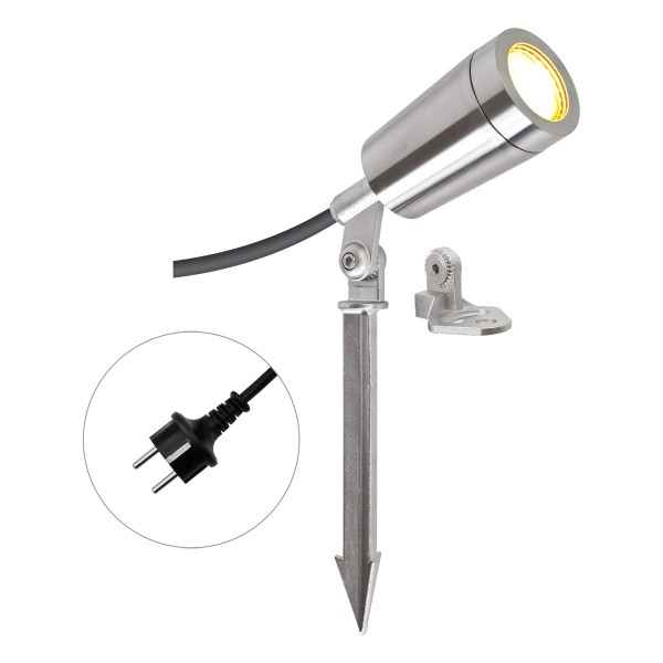 EVN LED Spot Edelstahl Optik schwenkbar rund 56mm 4,6W 3000K 355lm 21-40° 220-240V IP65 mit Erdspieß
