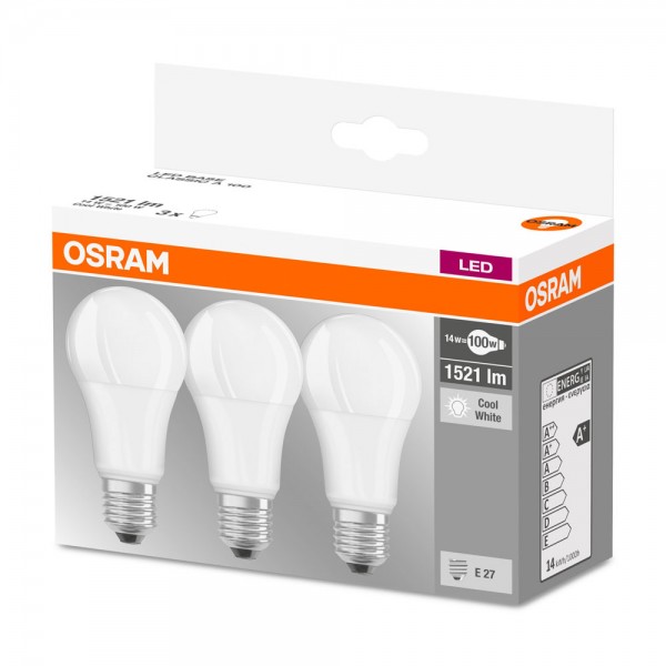 Osram Base Classic A60 LED 14W/840 kaltweiß 1521lm matt E27 3er Pack