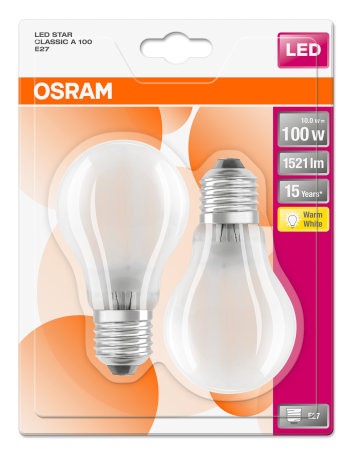 Osram Star Classic A60 LED Filament 11W/827 warmweiß 1521lm matt E27 2er Pack