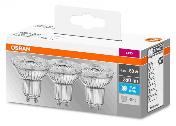 Osram Base Classic PAR16 LED 4,3W/840 kaltweiß 350lm GU10 3er Pack