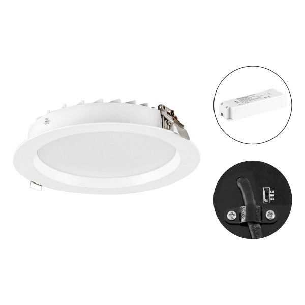 EVN runde LED Downlight 228x50mm 200-240V 35W 3500 bis 3800lm 3000-5700K IP54 >80° weiß