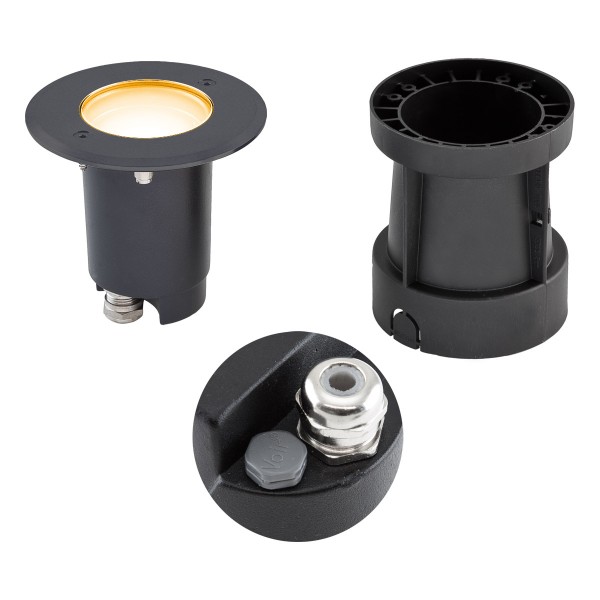 EVN LED Bodeneinbauleuchte mit Entlüftungsventil anthrazit schwenkbar rund 120x110mm 5W 3000K 450lm 21-40° 230V IP67