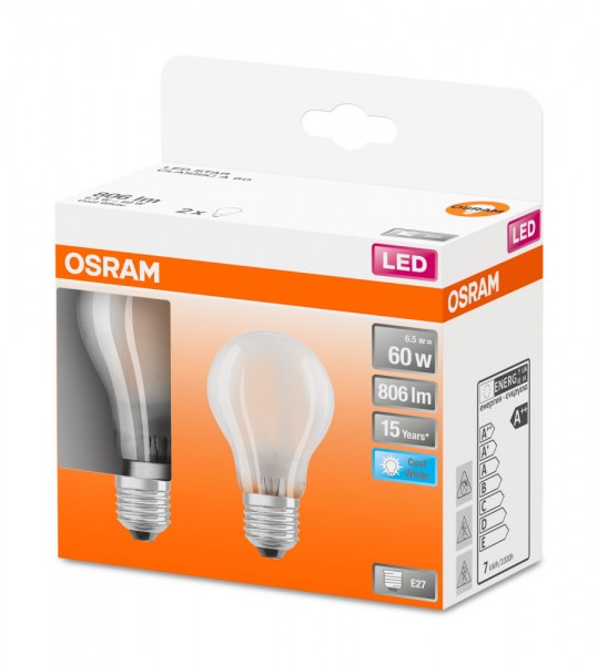Osram Star Classic A60 LED Filament 7W/840 kaltweiß 806lm matt E27 2er Pack