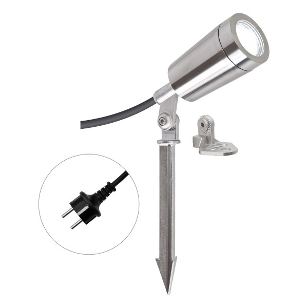EVN LED Spot Edelstahl Optik schwenkbar rund 56mm 4,6W 4000K 390lm 21-40° 220-240V IP65 mit Erdspieß