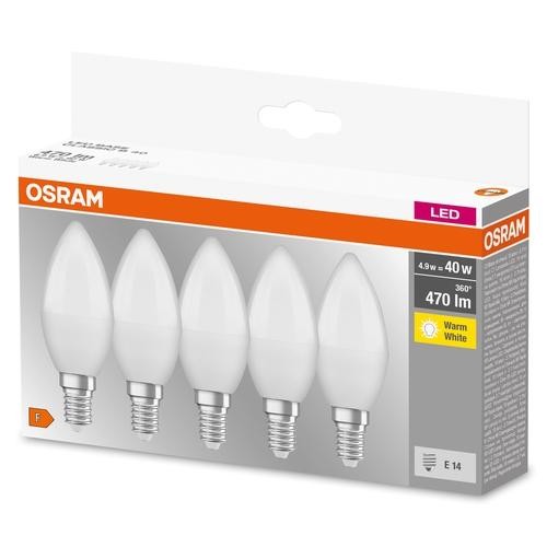 Osram Base Classic B LED 5er Pack 5W 2700K warmweiß 470lm matt E14